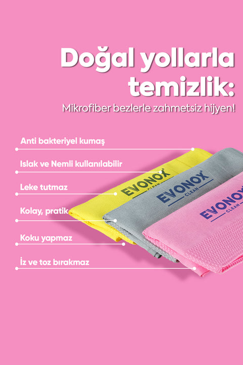 Evonox Clean Mikrofiber Çok Amaçlı Temizlik Bezi 3'lü Set