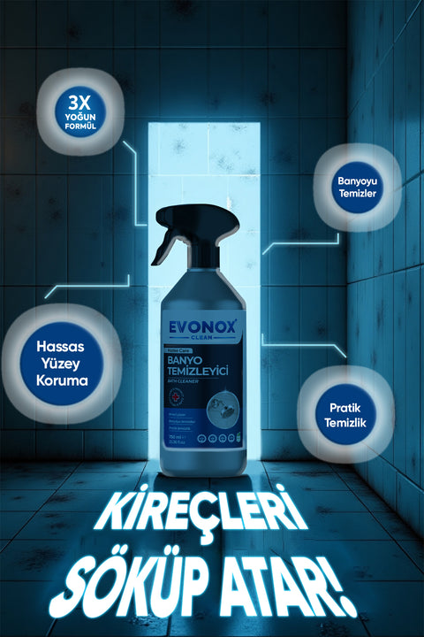 Evonox Clean Ultra Güçlü Banyo Temizleyici ve Kireç Çözücü Okyanus Kokulu Sprey 750 ml