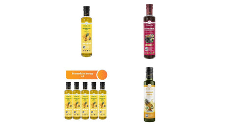 WeNatur içecek çeşitleri: dökme siyah çay, matcha, hindiba kahvesi, Coconut Fit, karadut özü ve sirkelerden oluşan ürün seçkisi