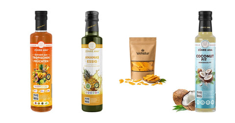 Tropische Früchte: Zühre Ana Tropischer Fruchtextrakt, Ananasessig, getrocknete Mango und Coconut Fit