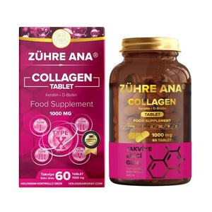 Zühre Ana Kolajen Kapsülleri paketi, kolajen, keratin ve biotin içeren takviye edici gıda ürünü.