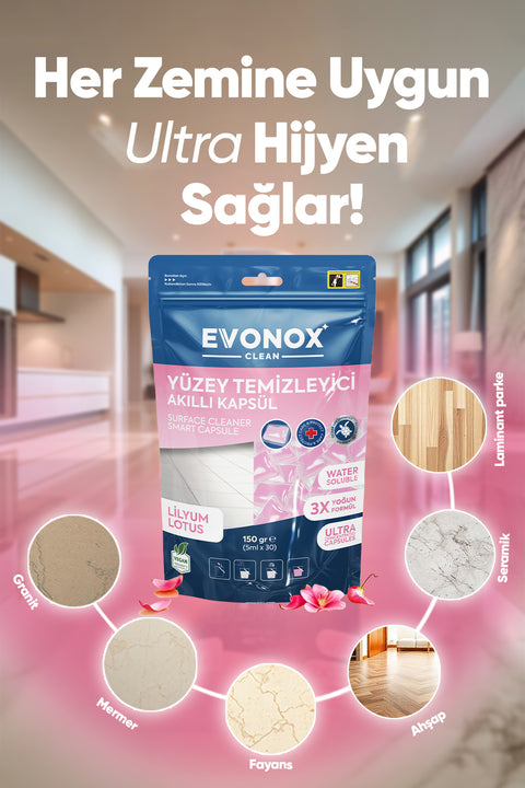 Evonox Clean Yüzey Temizleyici Akıllı Kapsül Lilyum&Lotus Kokulu