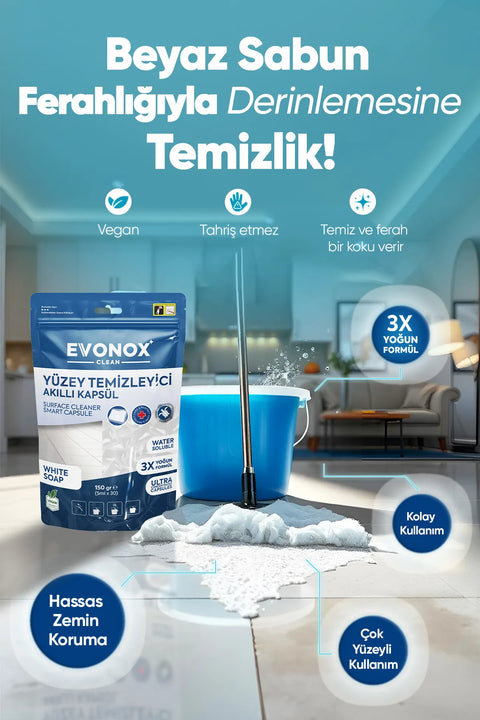 Evonox Clean Yüzey Temizleyici Akıllı Kapsül Beyaz Sabun Kokulu