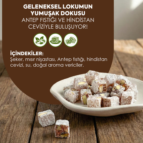 Çifte Kavrulmuş Antep Fıstıklı ve Hindistan Cevizli Duble Lokum - WeNatur