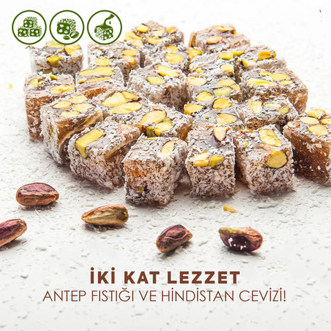 Çifte Kavrulmuş Antep Fıstıklı ve Hindistan Cevizli Duble Lokum - WeNatur