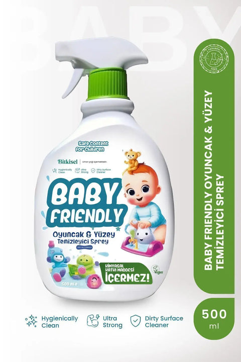 Baby Friendly Bebek Çocuk Oyuncak & Yüzey Temizleyici Sprey ile oyuncaklar ve yüzeyler güvenle temizlenir.
