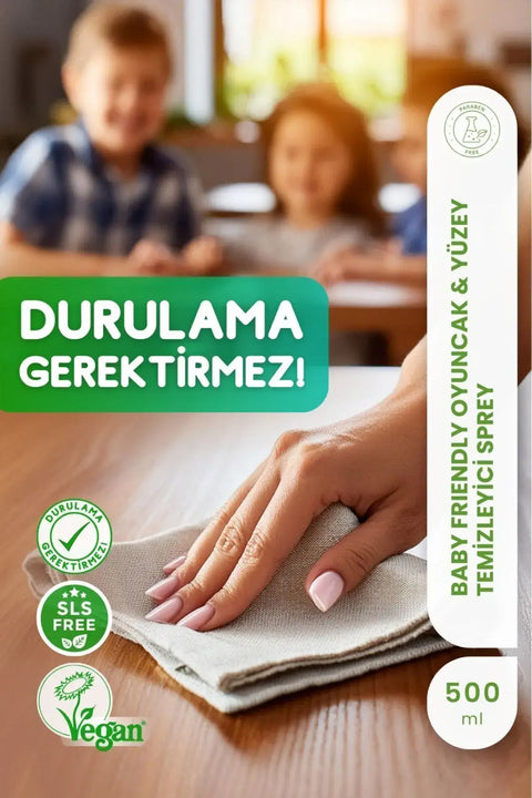 Baby Friendly Bebek Çocuk Oyuncak & Yüzey Temizleyici Sprey, doğal ve güvenli temizlik için ideal bir ürün.