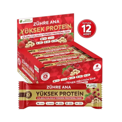 ÇİLEKLİ KAJULU YÜKSEK PROTEİNLİ BAR 12 adet