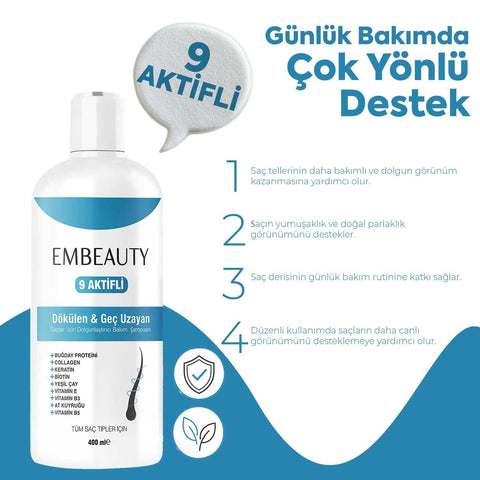 EMBEAUTY 9 Aktifli Biotin Keratin Kolajen içerikli saç bakım şampuanı 400 ml