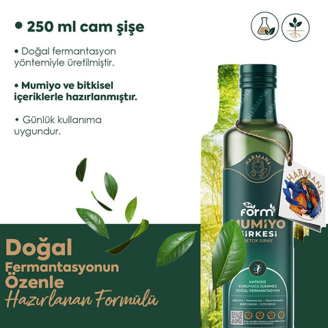 Harmana Mumiyo Sirkesi 250 ml doğal detoks ve sindirim desteği cam şişede