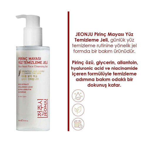 JEONJU Pirinç Mayası Yüz Temizleme Jeli 200ml aydınlatıcı ve gözenek arındırıcı formül