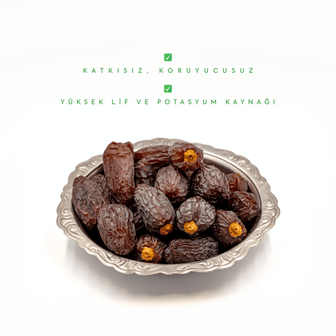 Medjool Hurması 1 kg - Katkısız, yüksek lif ve potasyum kaynağı olarak lezzetli bir ikram.