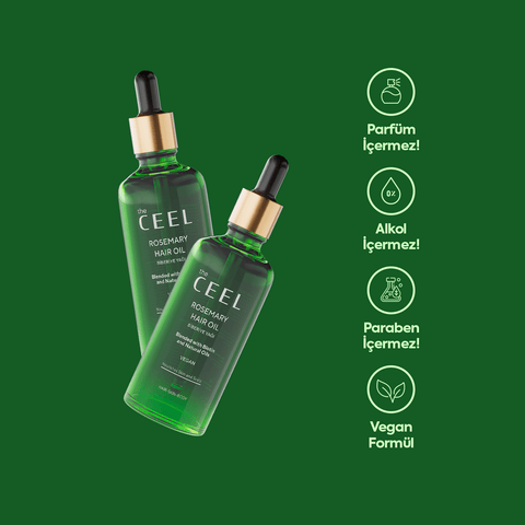 THE CEEL Biberiye Yağı - Doğal bitkisel saç yağı, vegan formül, paraben ve alkol içermez, saç bakımı için.