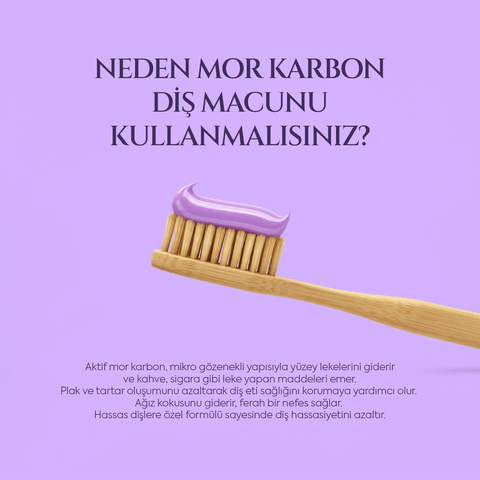 THE CEEL Diş Beyazlatıcı Aktif Mor Karbon Diş Macunu kullanmanın faydaları hakkında bilgi görseli.