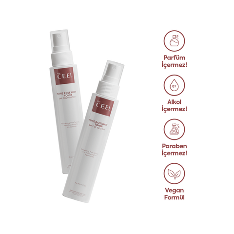 THE CEEL Gözenek Sıkılaştırıcı Saf Gül Suyu Tonik 100 ml; doğal, alkol içermeyen, vegan formül.