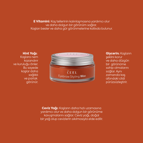 THE CEEL Kaş Şekillendirici & Sabitleyici Wax içeren doğal kaş şekillendirici ve sabitleyici balm.