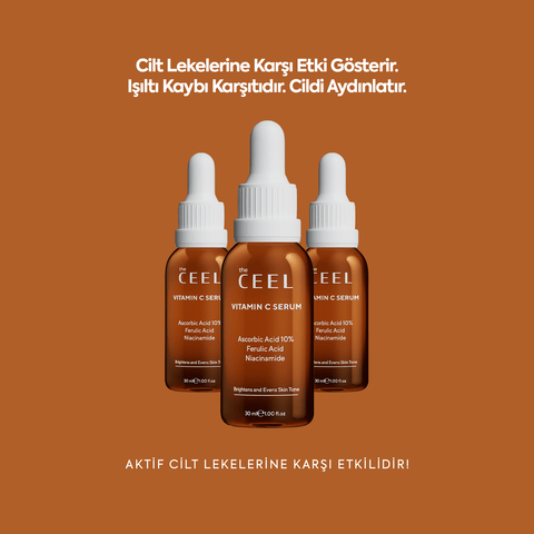 THE CEEL Leke Karşıtı Aydınlatıcı C Vitamini Serumu ürünleri, cilt lekelerine karşı etki gösterir.