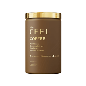 Vita Ceel Hindiba Kahvesi-120 Gr. içeren soluble kahve içeceğinin ambalajı.