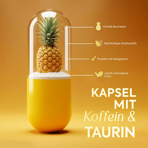 Zühre Ana Bromelain Kapsül, bromelain içeren, kafein ve taurin ile desteklenmiş bitkisel kapsül