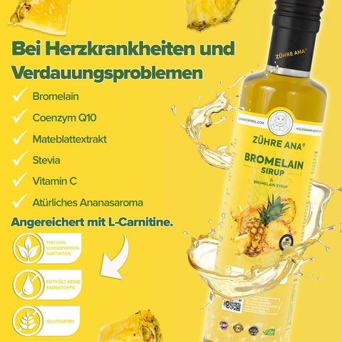 Zühre Ana Bromelain Şurubu 250 ml doğal ödem atıcı meyvemsi ananas aromalı şişede