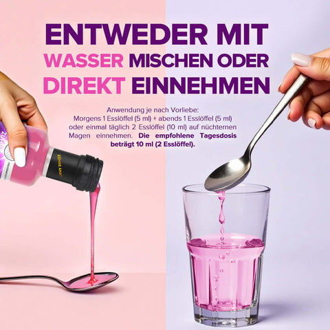 Zühre Ana Collagen Şurubu su ile karıştırılarak veya doğrudan tüketilebilir.