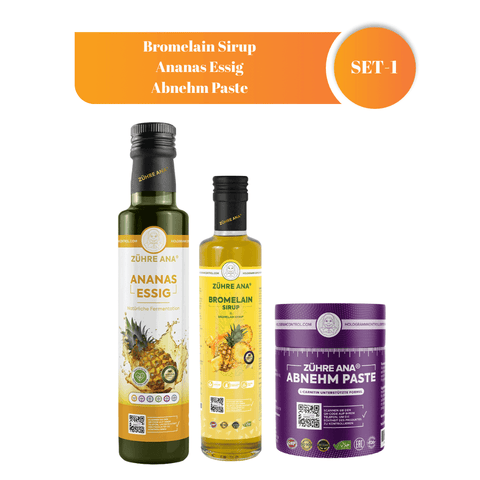 Zühre Ana Detox Set featuring Bromelain Sirup, Ananas Essig, and Abnehm Paste.