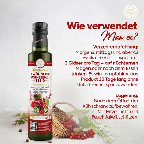 Zühre Ana Gilaburu Sirkesi Doğal Fermantasyon with usage instructions and storage tips on the label