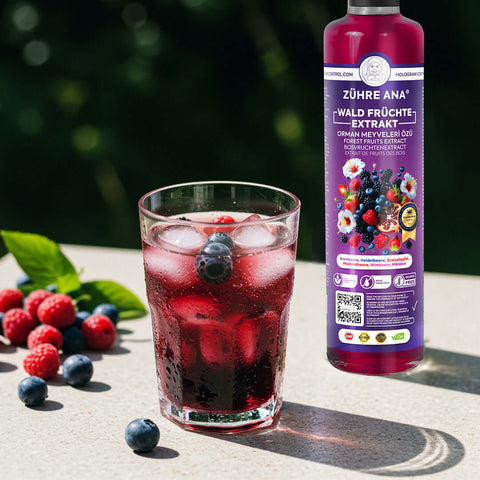 Zühre Ana Orman Meyveleri Özü ile hazırlanan serinletici meyve içeceği ve orman meyveleri.
