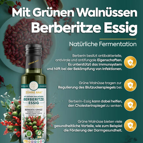 Zühre Ana Yeşil Cevizli Berberin Sirkesi Doğal Fermantasyon şişesi ve besleyici bilgiler
