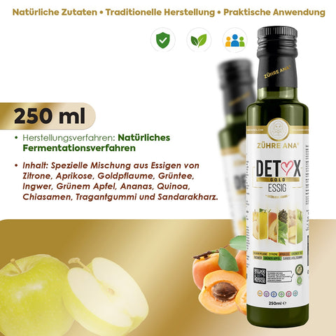 Zühre Ana Detox Gold Sirkesi meyvemsi aromalı özel karışım 500 ml cam şişe