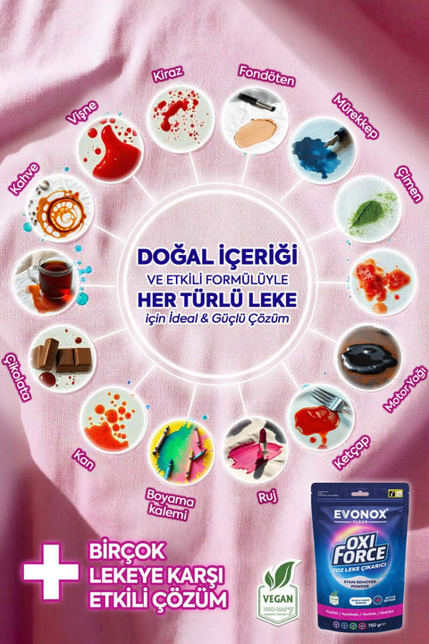 Oxi Force Toz Leke Çıkarıcı 750 gr, doğal içerik ve etkili formülüyle her türlü leke için ideal çözüm.