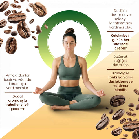 Harmana Hindiba Kahve Seti ile rahatlama önerilerini içeren bir meditasyon görüntüsü.