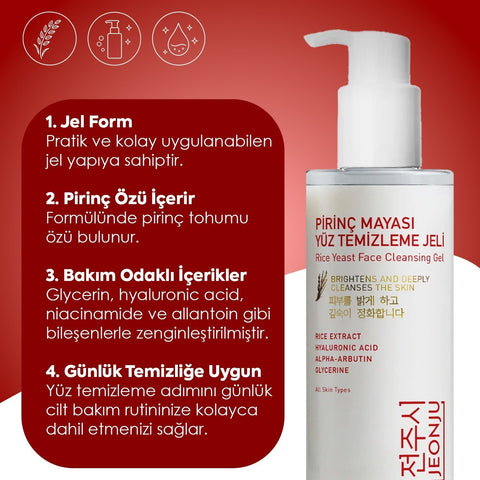 JEONJU Pirinç Mayası Yüz Temizleme Jeli 200ml aydınlatıcı ve gözenek arındırıcı formül