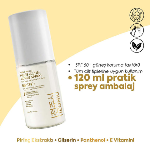 Jeonju Pirinç Özlü Güneş Kremi Sprey SPF 50+ 120ml aydınlatıcı nemlendirici yüz spreyi