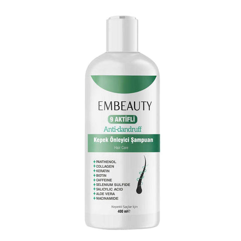 Kepek Önleyici Şampuan EMBEAUTY 400 ml, panthenol ve keratin içeren kepek giderici şampuan