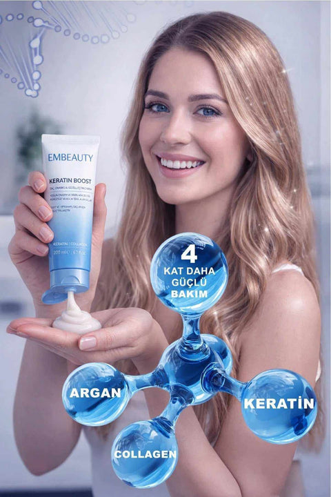 EMBEAUTY Keratin Boost 200 ml keratin saç maskesi, yıpranmış saçlar için yoğun bakım kremi