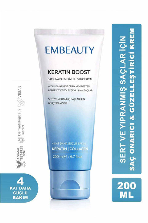 EMBEAUTY Keratin Boost 200 ml keratin saç maskesi sert yıpranmış saçlar için