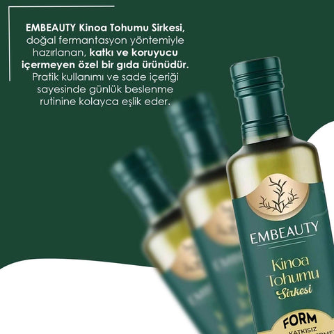 EMBEAUTY Kinoa Tohumu Sirkesi doğal fermente 250 ml cam şişe