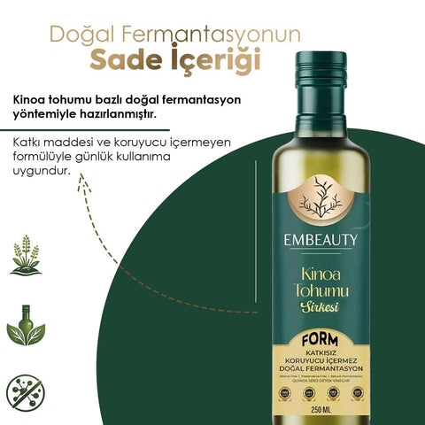 Kinoa Tohumu Sirkesi EMBEAUTY Doğal Fermente 250 ml cam şişe