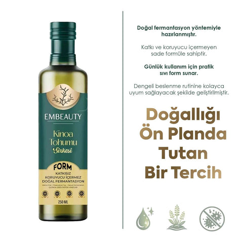 EMBEAUTY Kinoa Tohumu Sirkesi doğal fermente 250 ml cam şişe