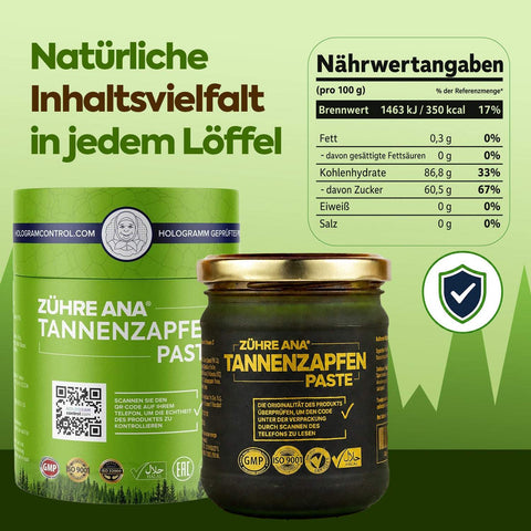 Zühre Ana Kozalak Macunu kavanoz ve besin değerleri tablosu (100 g)