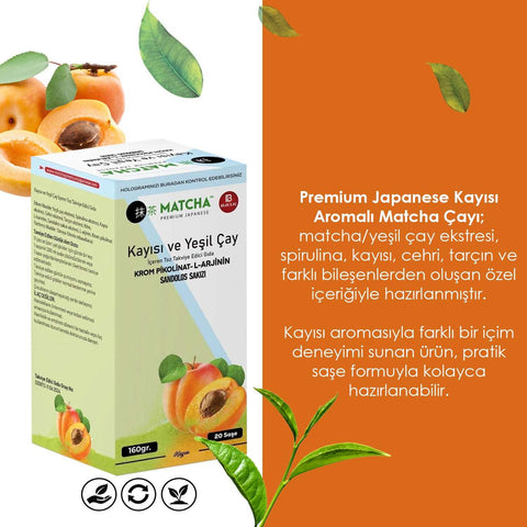 Premium Japon Matcha Çayı Kayısı Aromalı 20 Saşe 160g Bilge İlaç