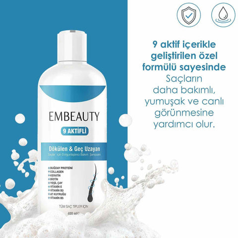 EMBEAUTY 9 Aktifli Biotin Keratin Kolajen İçerikli Saç Bakım Şampuanı 400 ml