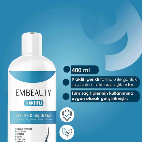 EMBEAUTY 9 Aktifli Biotin Keratin Kolajen İçerikli Saç Bakım Şampuanı 400 ml