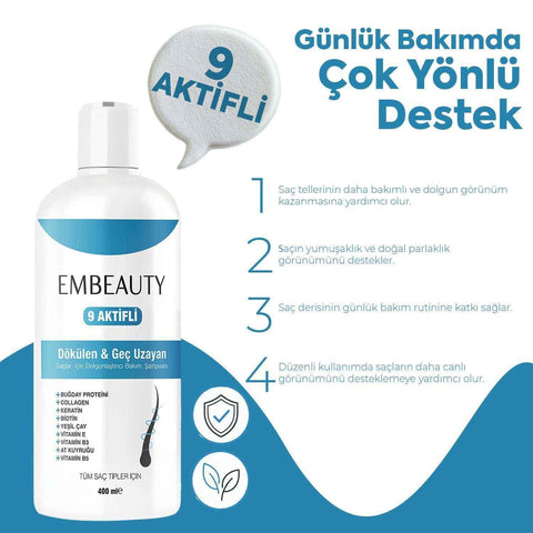 EMBEAUTY 9 Aktifli Biotin Keratin Kolajen Saç Bakım Şampuanı 400 ml