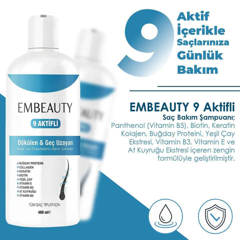 EMBEAUTY 9 Aktifli Biotin Keratin Kolajen Saç Bakım Şampuanı 400 ml