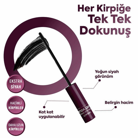EMBEAUTY Velvet Volume siyah maskara, hacimli ve doğal kirpik görünümü için