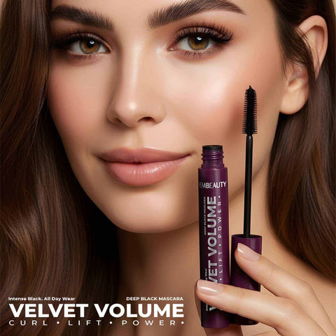 EMBEAUTY Velvet Volume Curl Lift Power siyah maskara, kirpiklere hacim ve belirginlik kazandıran göz makyaj ürünü