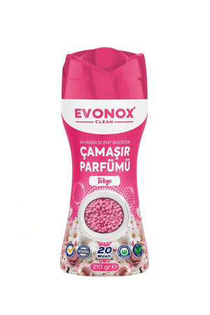 Evonox Clean Granül Tokyo çamaşır parfümü, uzun süre kalıcı ve taze ferahlık sağlar, tüm kumaşlarda kullanıma uygun.