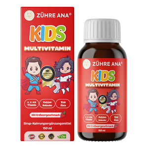 Zühre Ana Kids Çilek Aromalı Multivitamin Şurubu şişesi ve kutusu